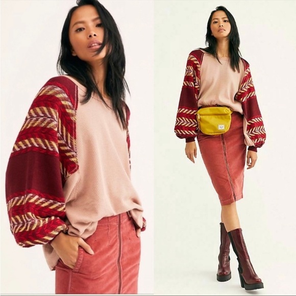 Free People Rainbow Dreams Balloon Sleeve Oversized  Sweater NEW - Picture 1 of 10